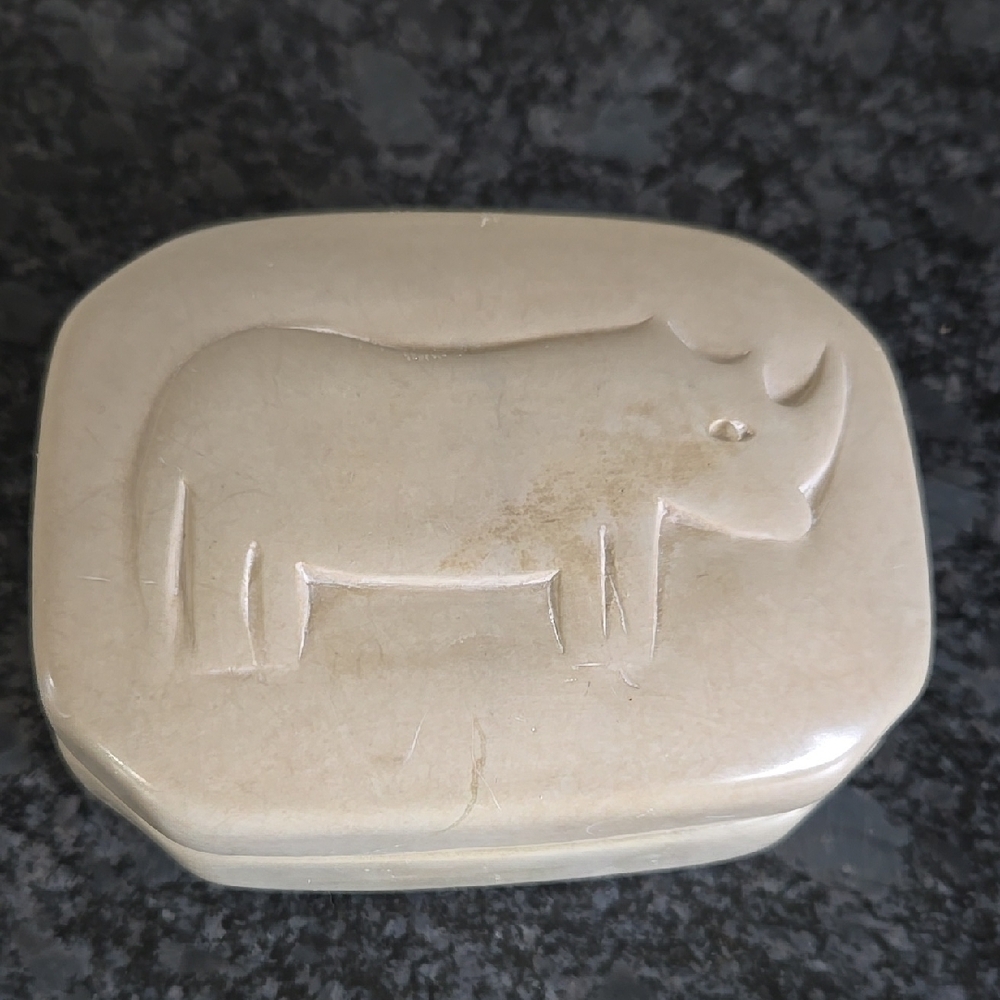 Hand Carved "Rhino" Ivory Soap Stone Small Storage Box